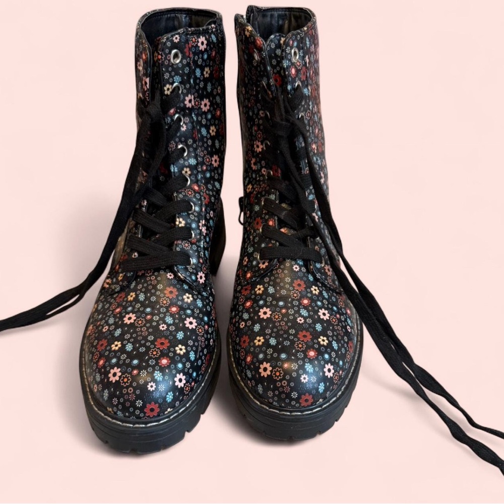 Floral Lace-Up Ankle Boots